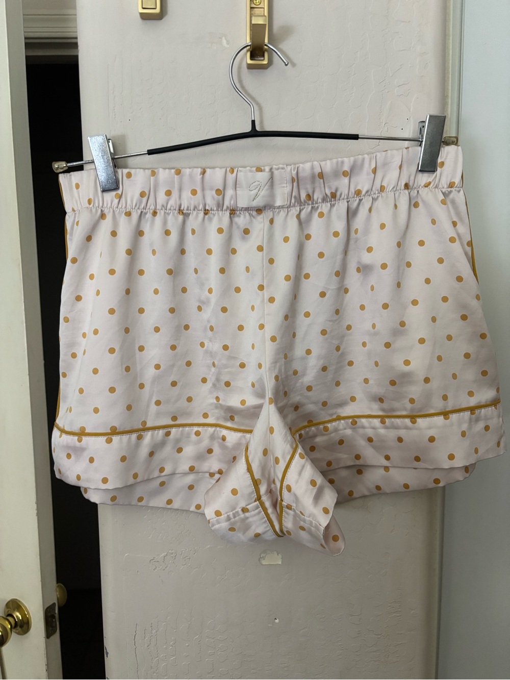 EUC Victoria’s Secret Silky Polka Dot Sleep Shorts, Ivory with Gold Dots, Size M